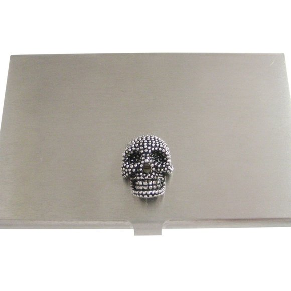 Welded Industrial Skull Business Card Holder - Savage Metal LLC Textured Skull Head Business Card Holder